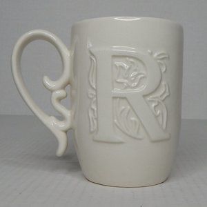Mud Pie Coffee Cup Monogram 'R' 3D Embossed White